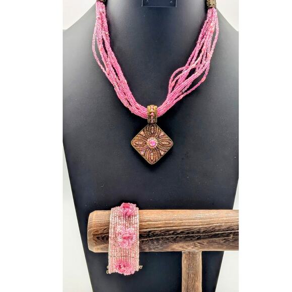 Lot of Two Pink Seed Bead Necklace & Bracelet Jewelry Pieces - Picture 1 of 8